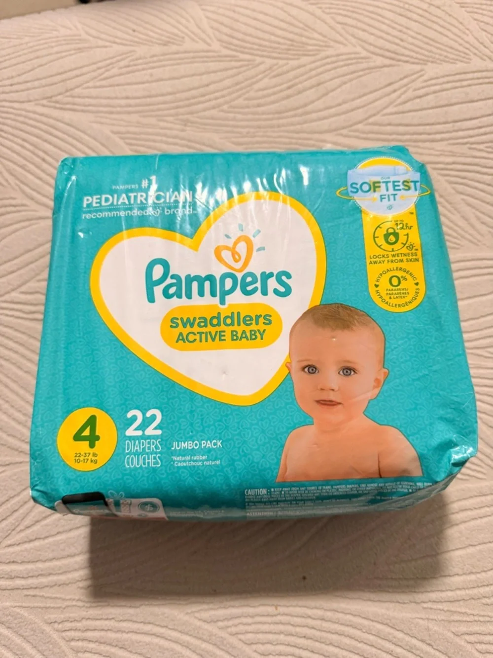 Pampers Swaddlers Active Baby Size 4 - Teal & Yellow Packaging